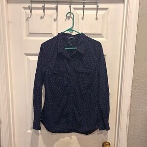 Gap Womens Navy Pink Polka Dot Long Sleeve Button Down Shirt Boyfriend Fit Large